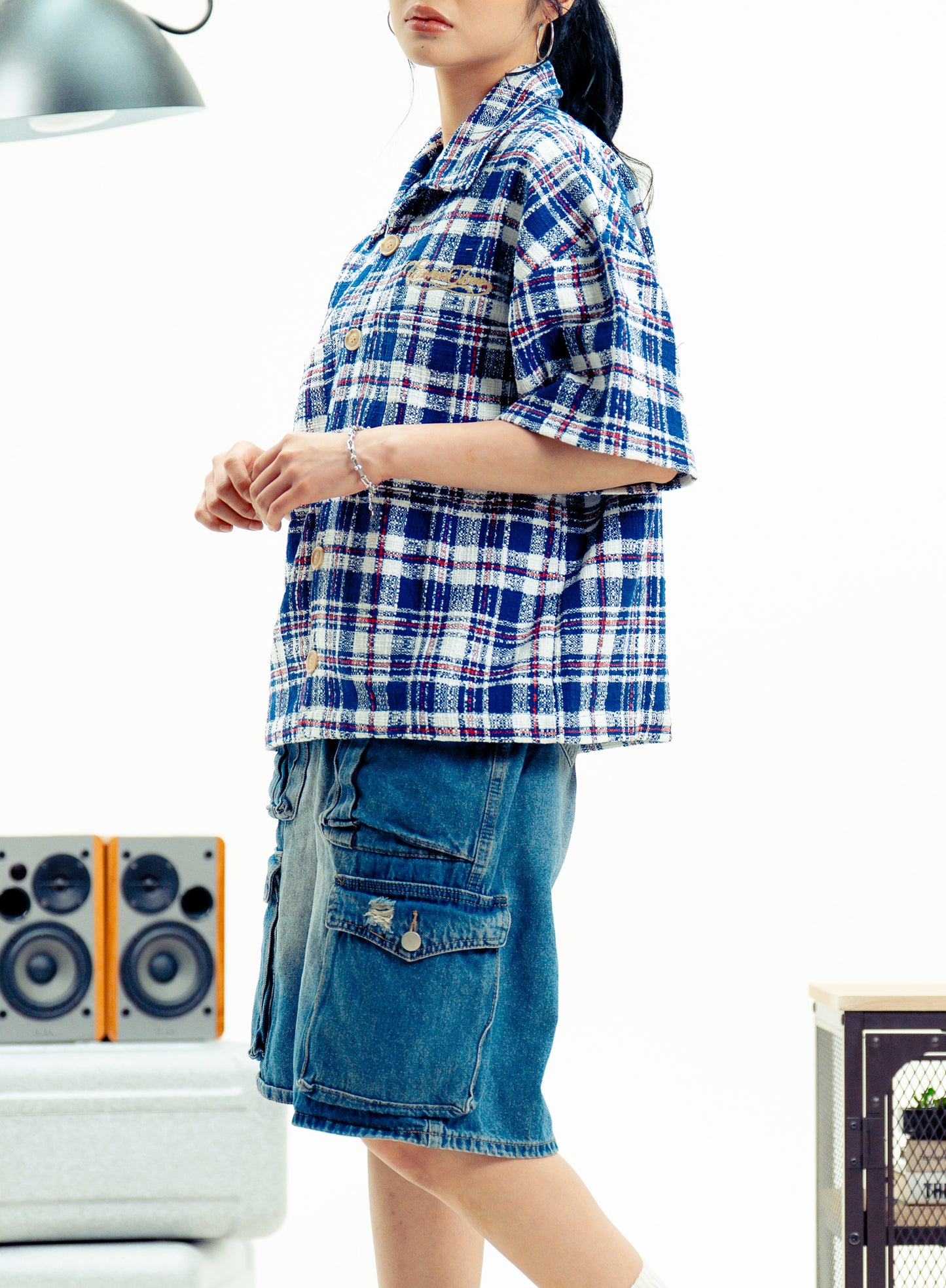 CORNERSTONE TWEED BUTTONED POLO "ROYAL GRID"