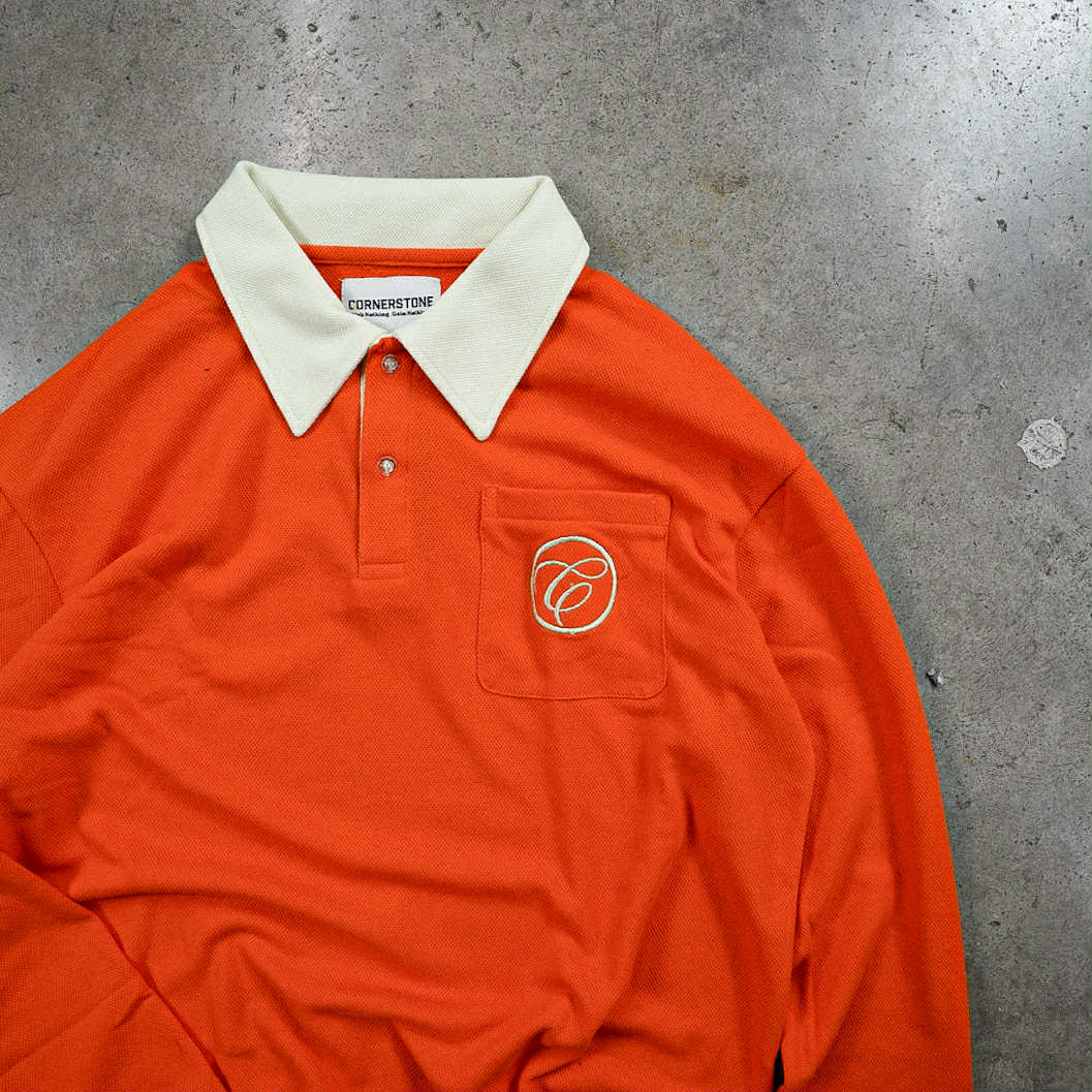 Long Sleeve Polo Shirt in Tangerine