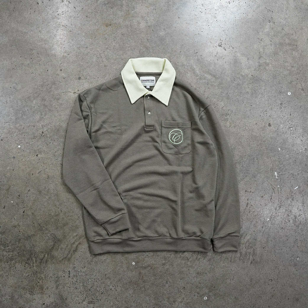 Long Sleeve Polo Shirt in Tangerine Fatigue
