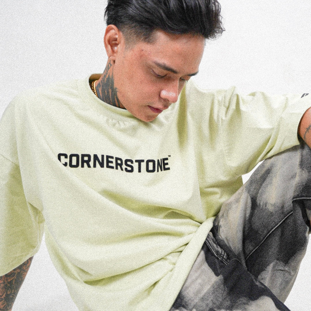 BOXY CROPPED GAMUSA LOGO TEE IN LIME GREEN