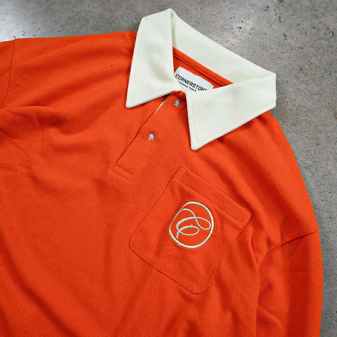 Long Sleeve Polo Shirt in Tangerine