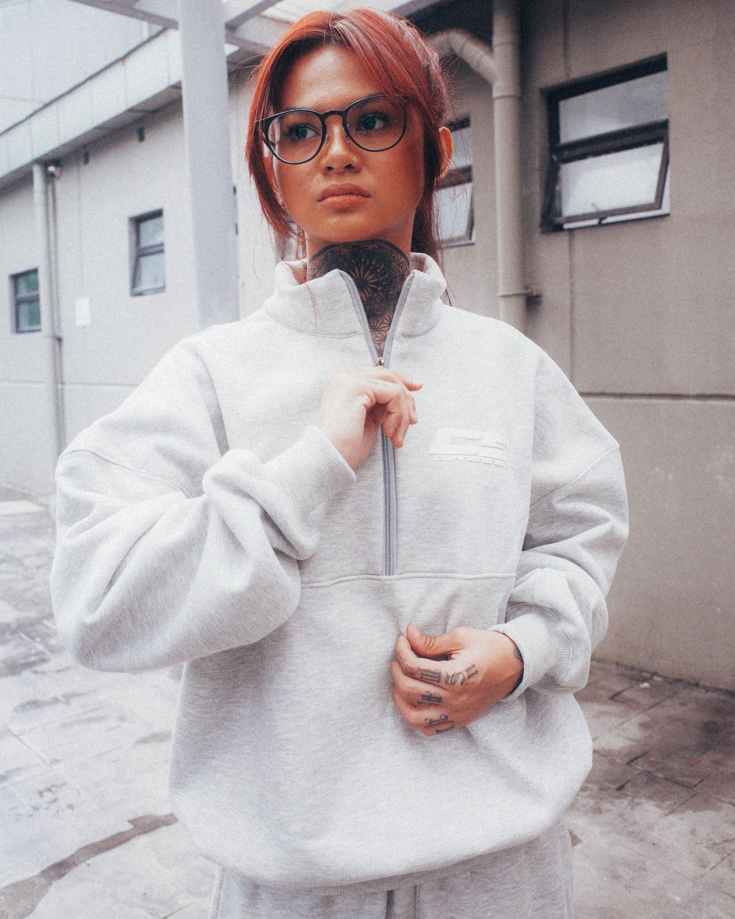 DROP SHOULDER QUARTER ZIP TRACKSUIT IN SPORTS GRAY