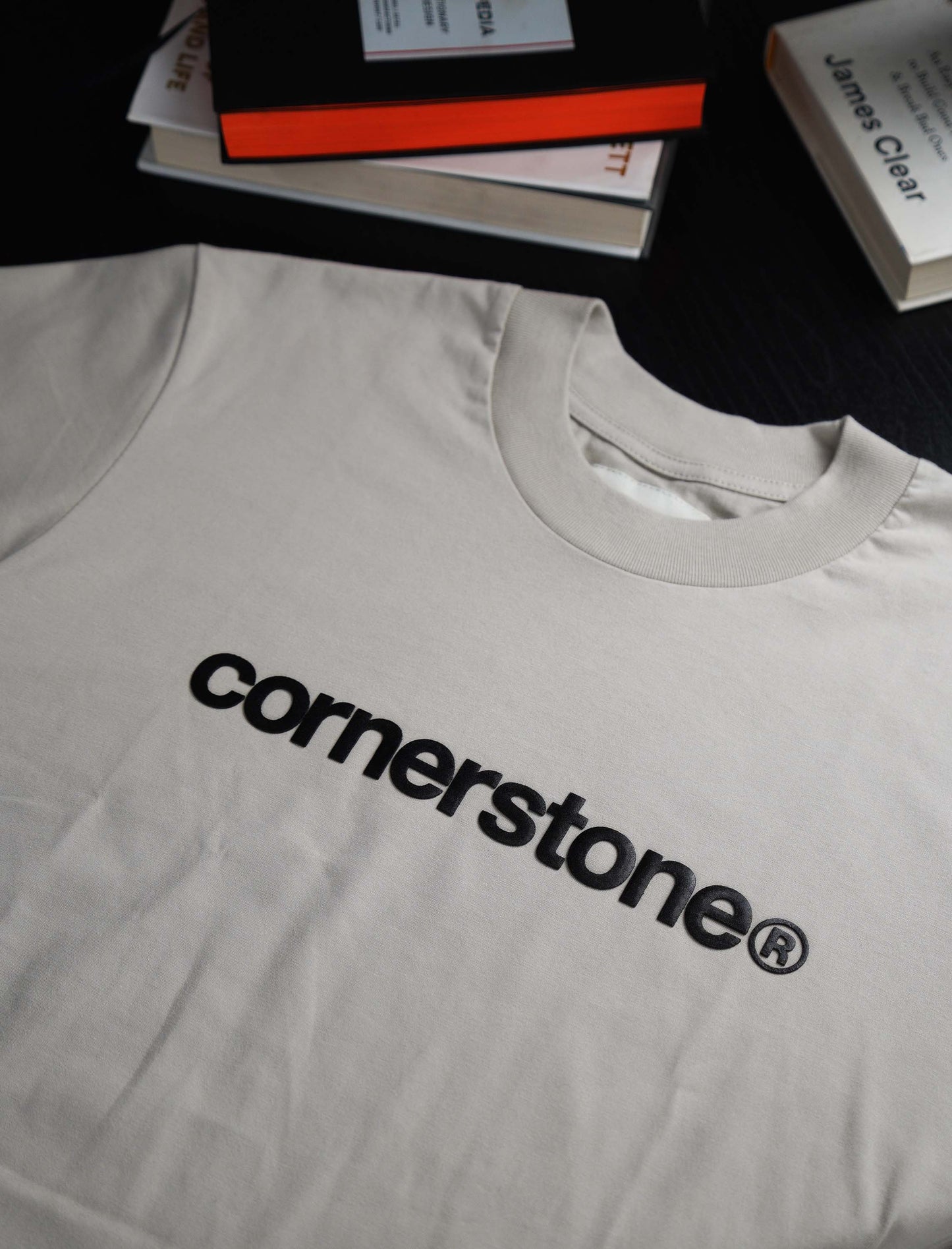 CORNERSTONE BOLD LOGO TEE IN CEMENT