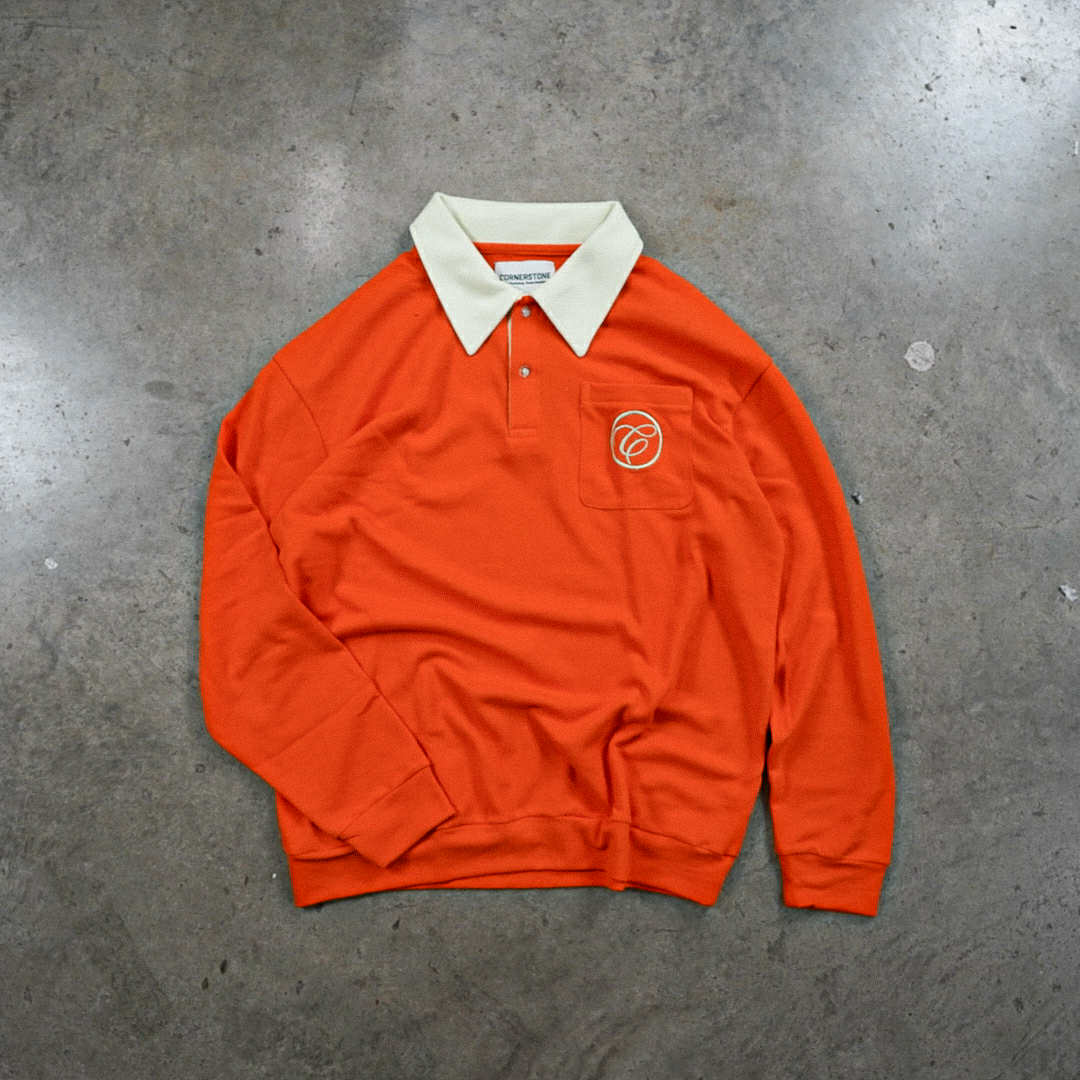 Long Sleeve Polo Shirt in Tangerine