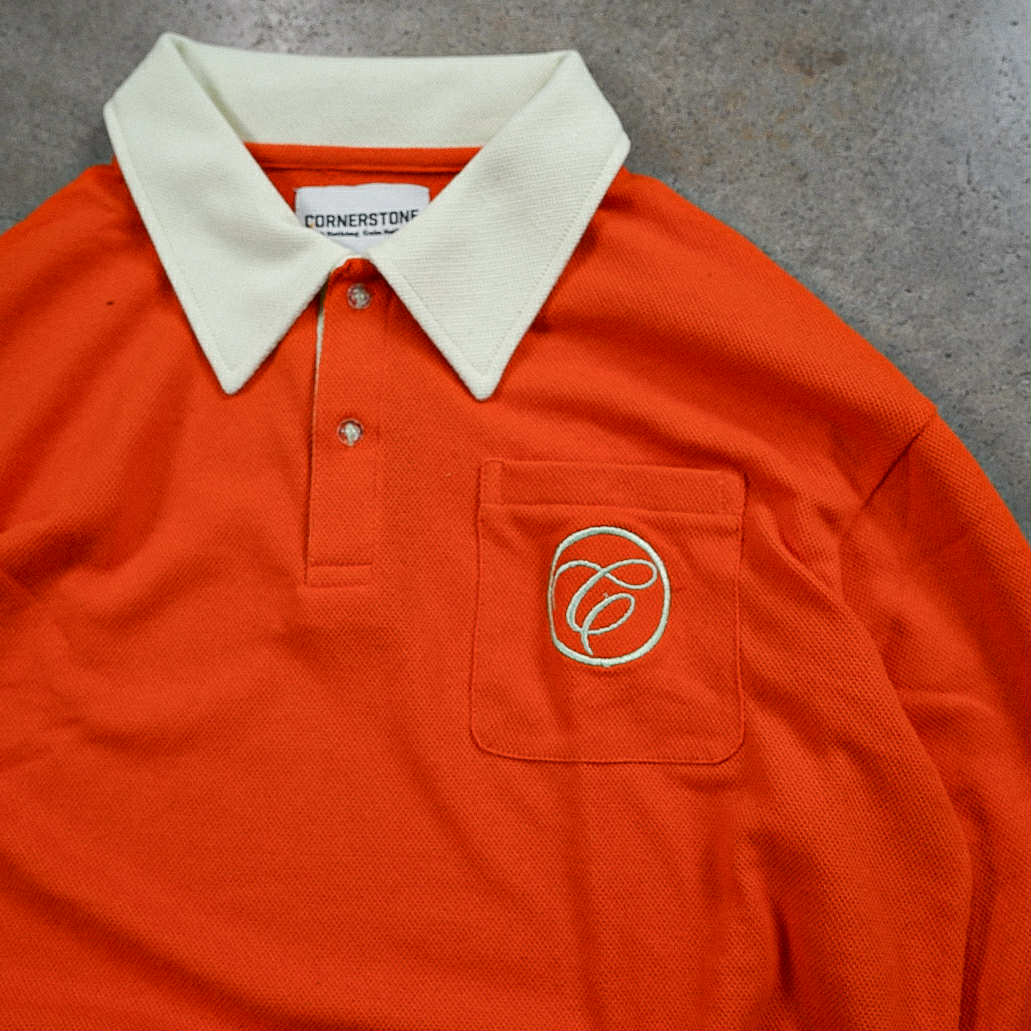 Long Sleeve Polo Shirt in Tangerine