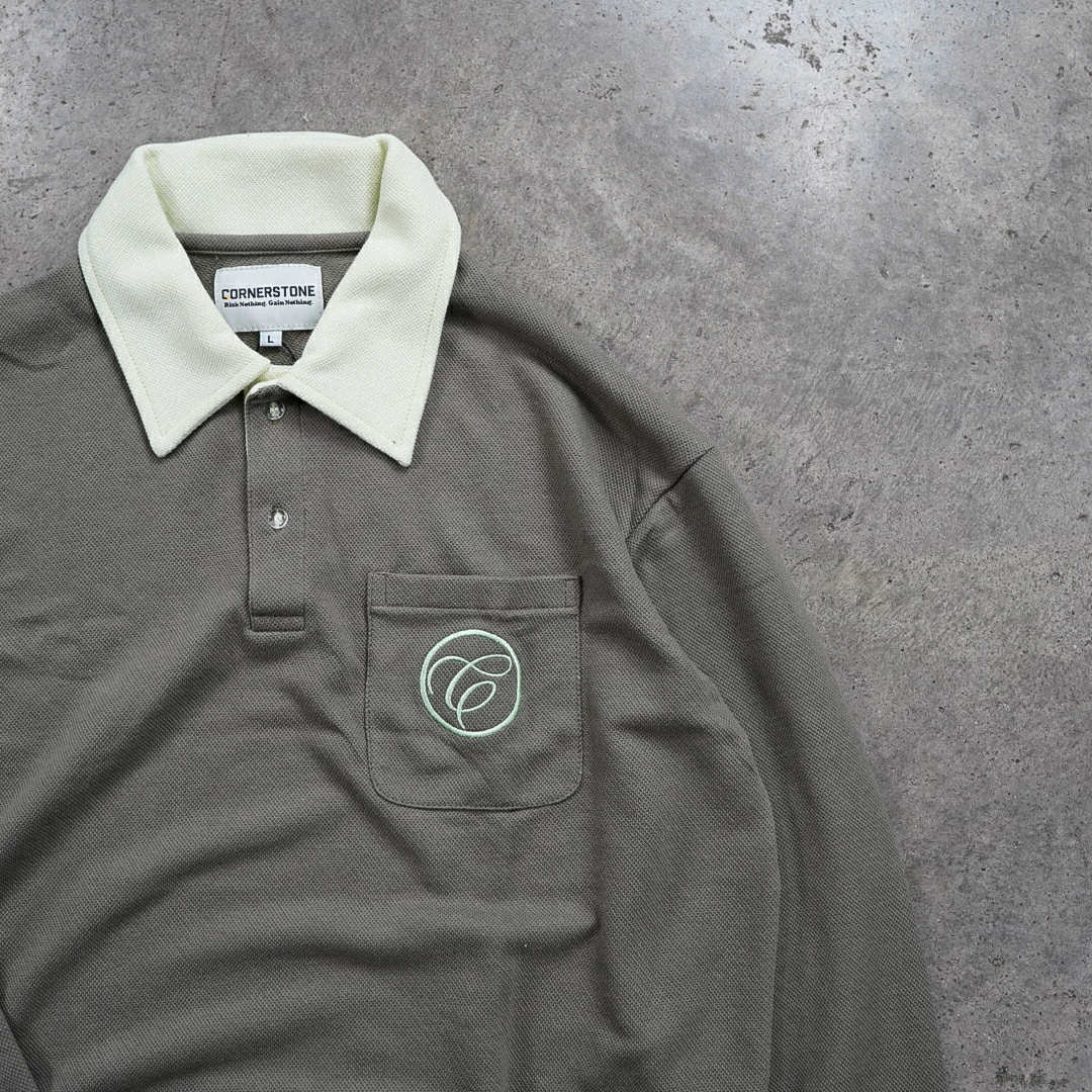 Long Sleeve Polo Shirt in Tangerine Fatigue