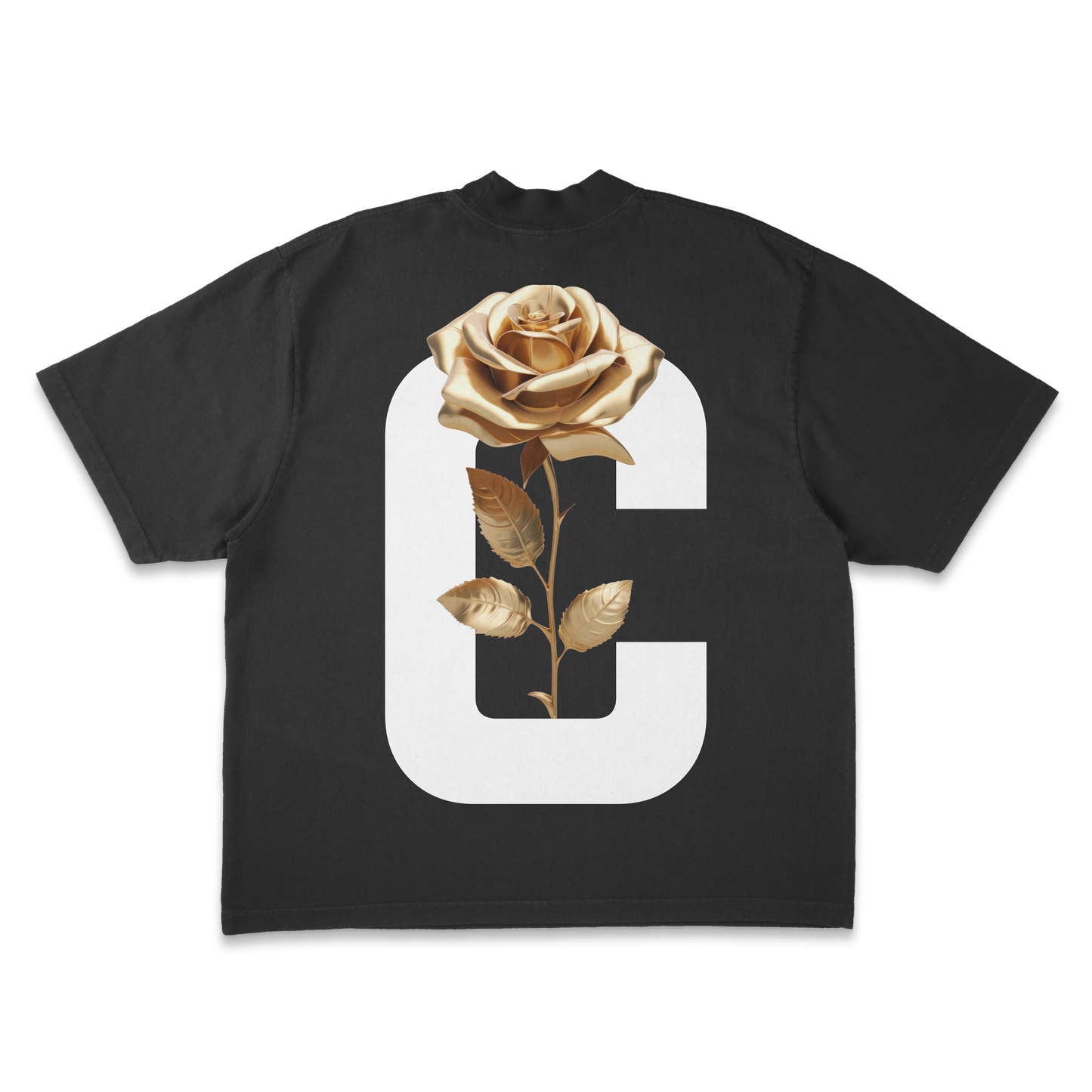 OVERSIZED TEE IN BLACK "GOLD ROSE"