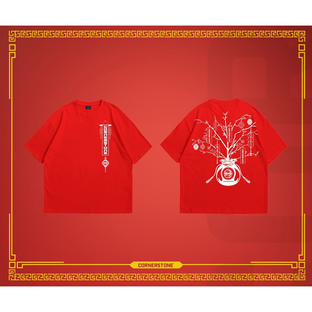 CORNERSTONE CLOTHING OVERSIZED "LUCKY TREE" RED