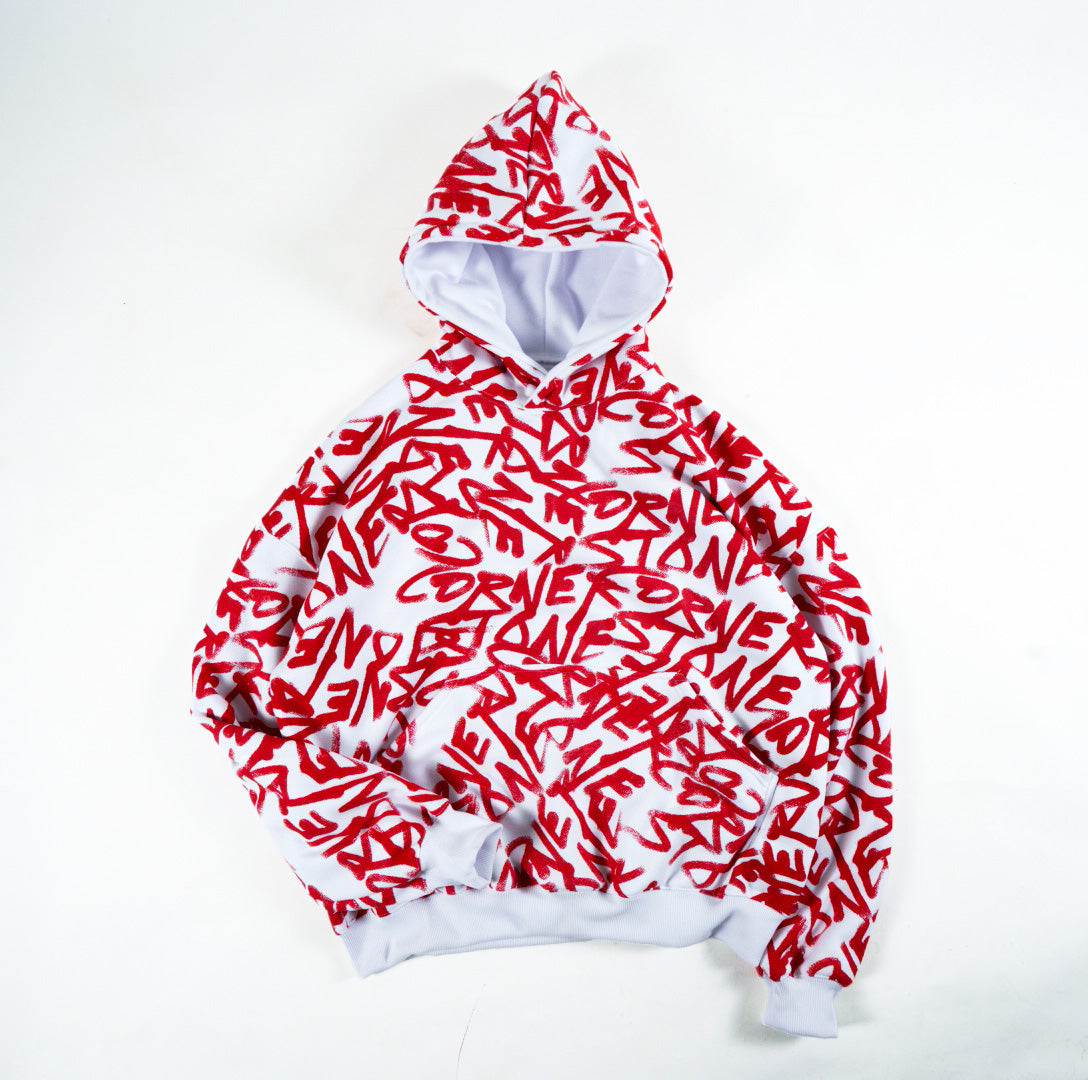 VALENTINES PULLOVER HOODIE LIPSTICK DOODLE