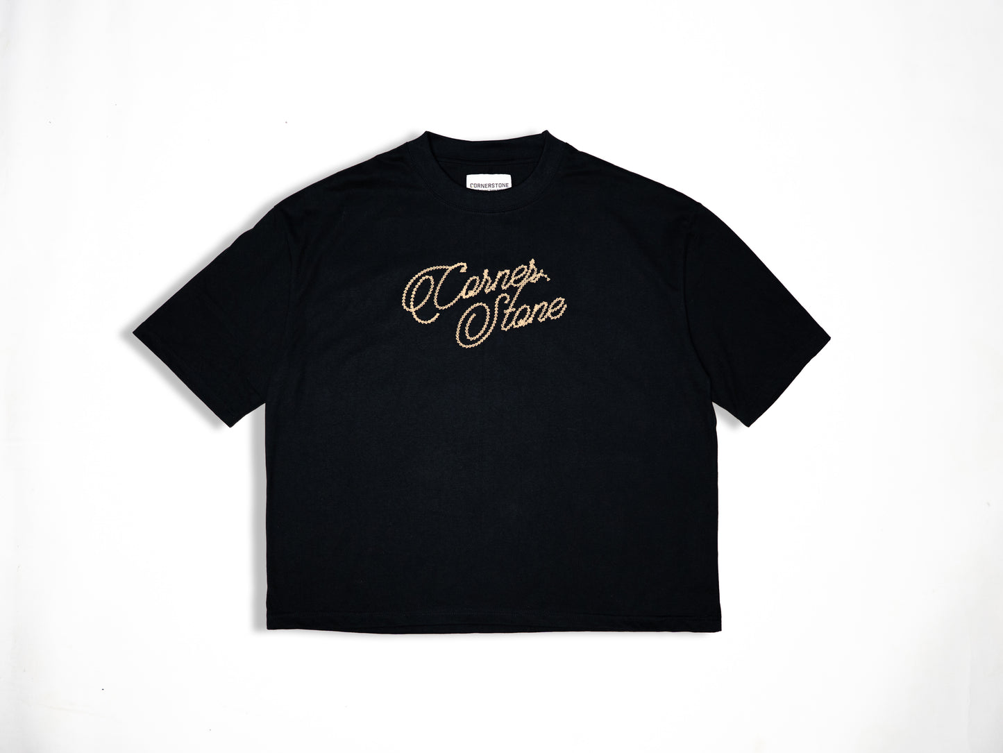 BOXY CROPPED CHAINSTITCH CURSIVE TEE