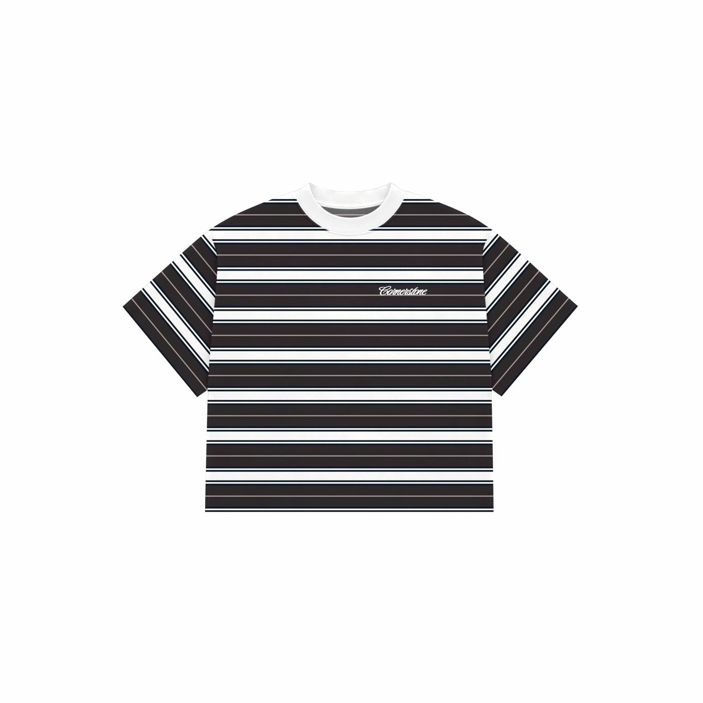 CORNERSTONE BOXY FIT STRIPE TEE "ESPRESSO"