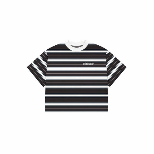 CORNERSTONE BOXY FIT STRIPE TEE "ESPRESSO"