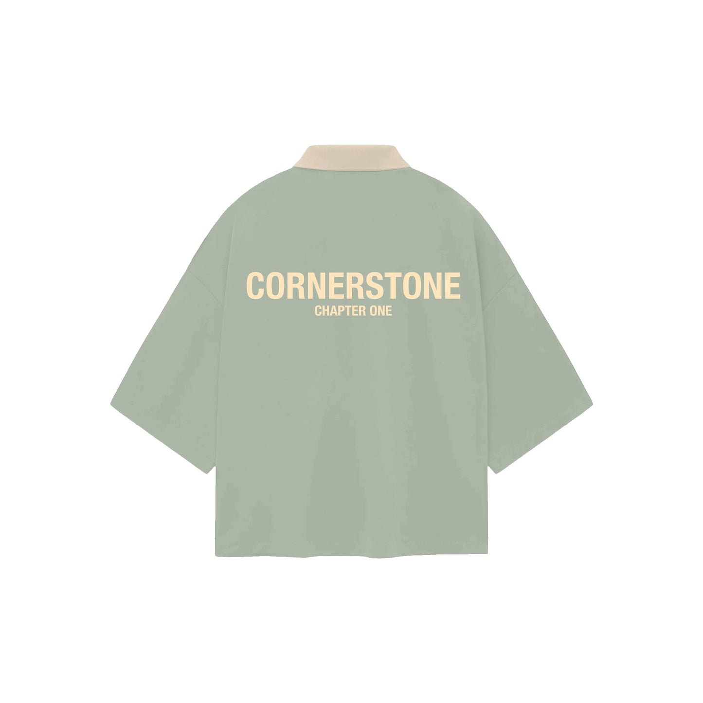 BOXY CROPPED COLLARED SHIRT IN SMOKE GREEN