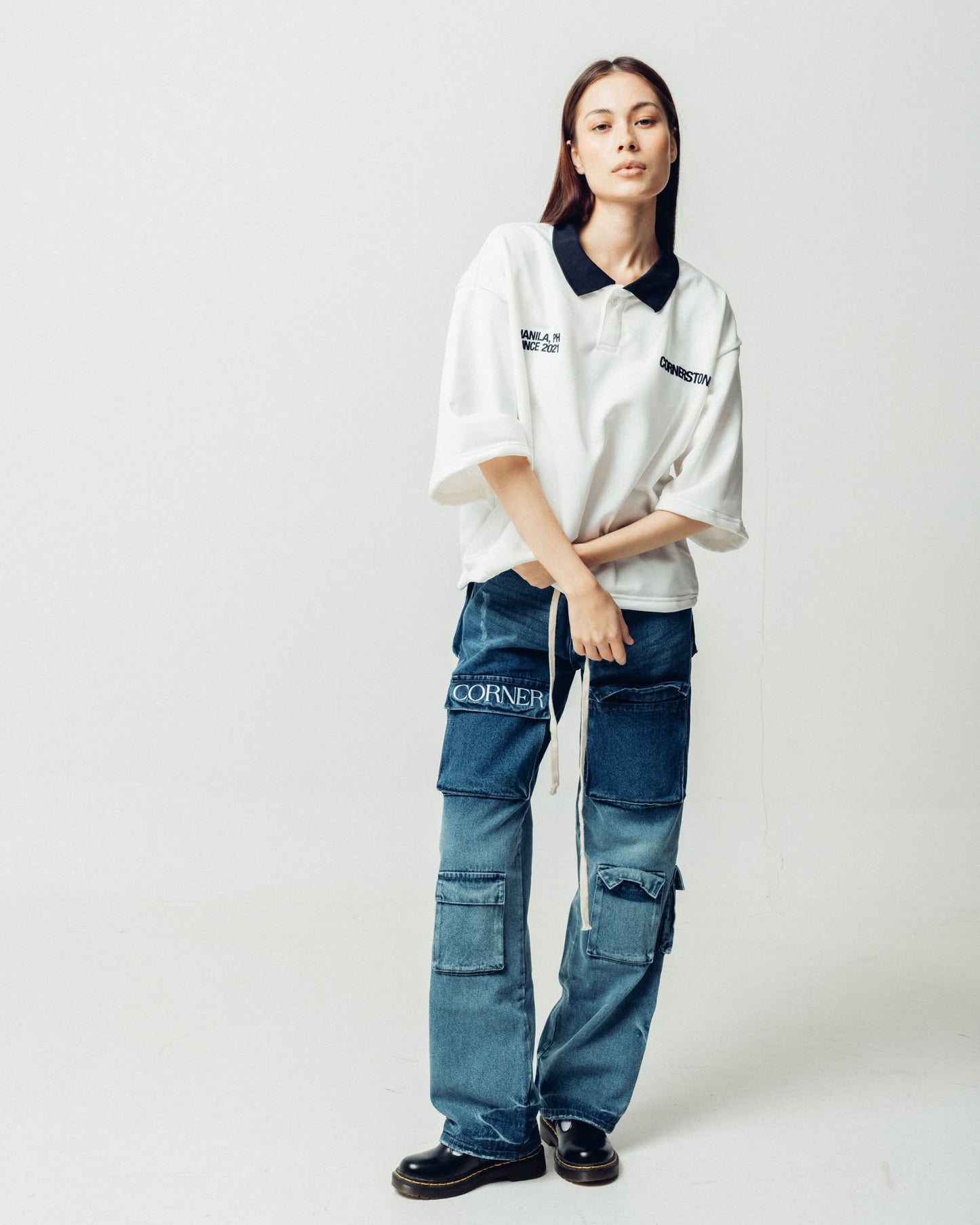 BOXY CROPPED COLLARED SHIRT IN SNOW