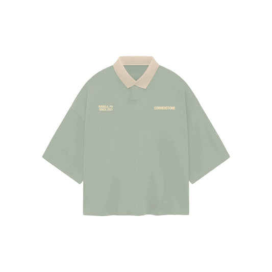 BOXY CROPPED COLLARED SHIRT IN SMOKE GREEN