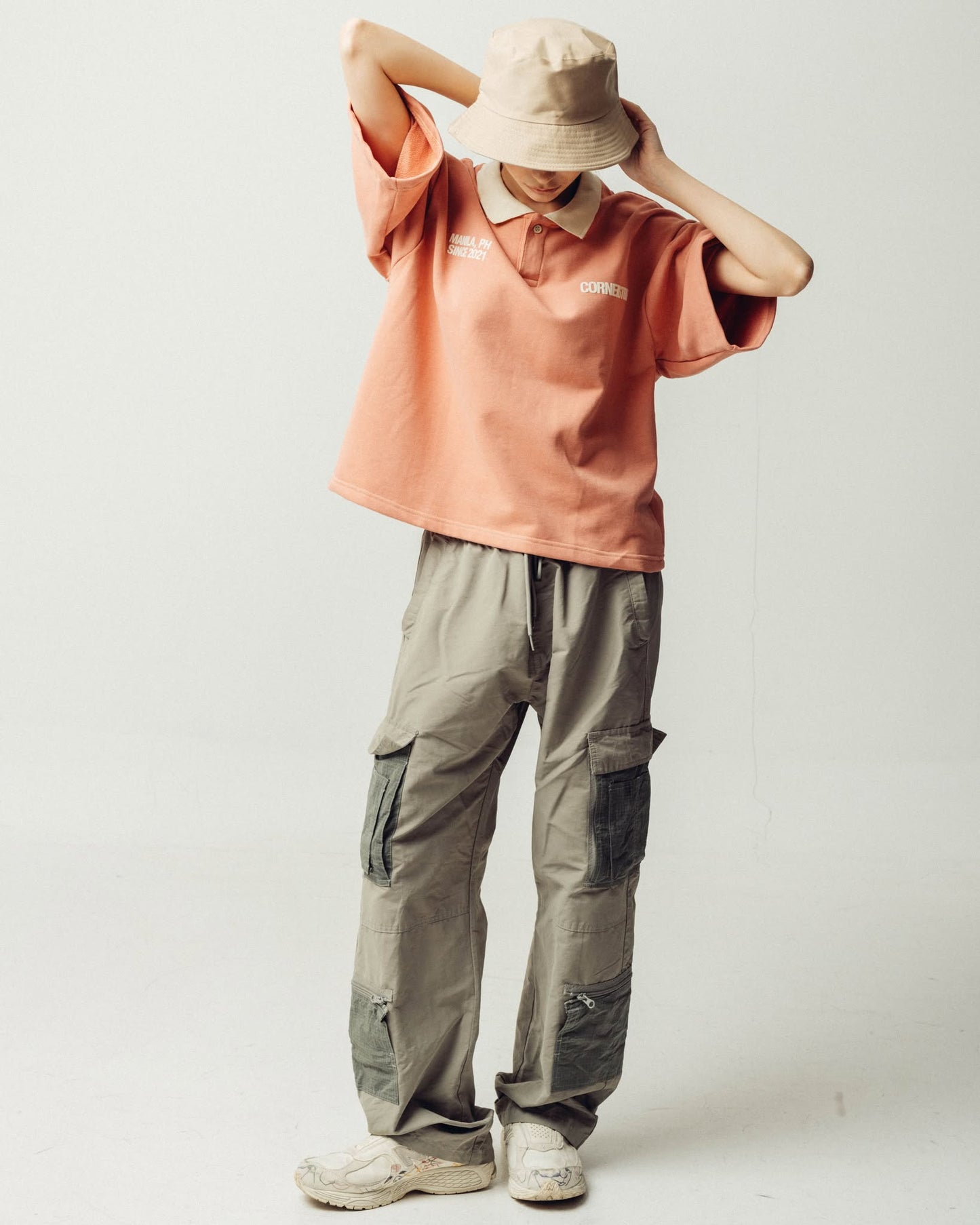 BOXY CROPPED COLLARED SHIRT IN SALMON