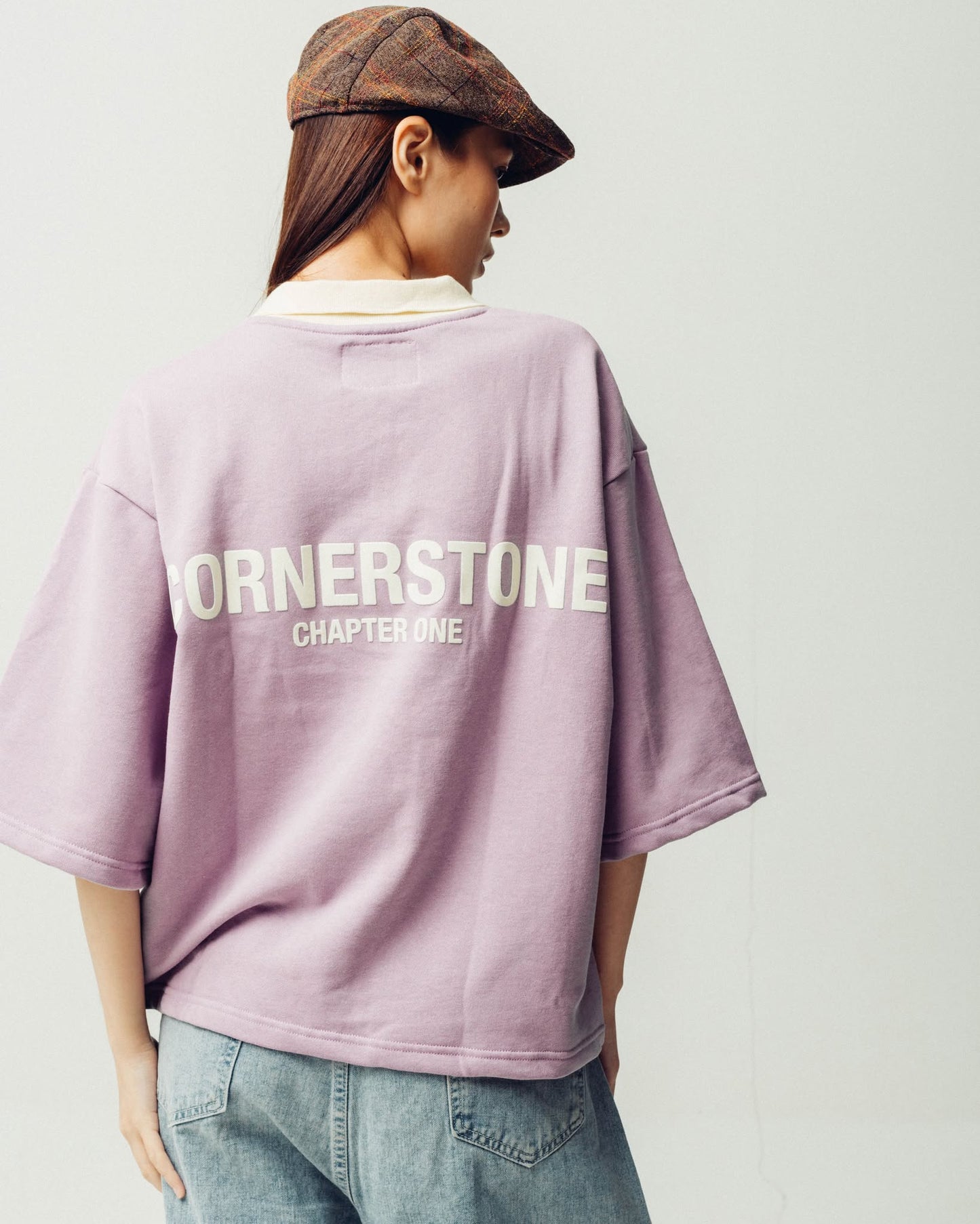 BOXY CROPPED COLLARED SHIRT IN LILAC