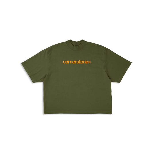 CORNERSTONE BOLD LOGO TEE IN OLIVE