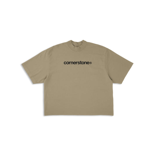 CORNERSTONE BOLD LOGO TEE IN TAUPE