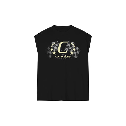 RAW HEM RACING FLAG MUSCLE TEE