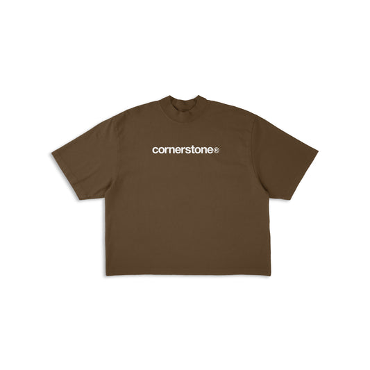 CORNERSTONE BOLD LOGO TEE IN CHOCO BROWN