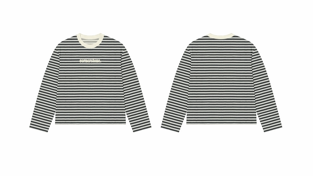 CORNERSTONE EMBROIDED WAFFLE KNIT L/S TEES IN CHARCOAL CREAM