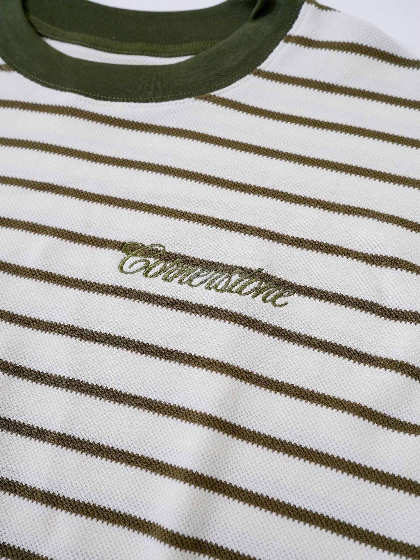 CORNERSTONE BOXY FIT STRIPE TEE "MILITARY BONE"