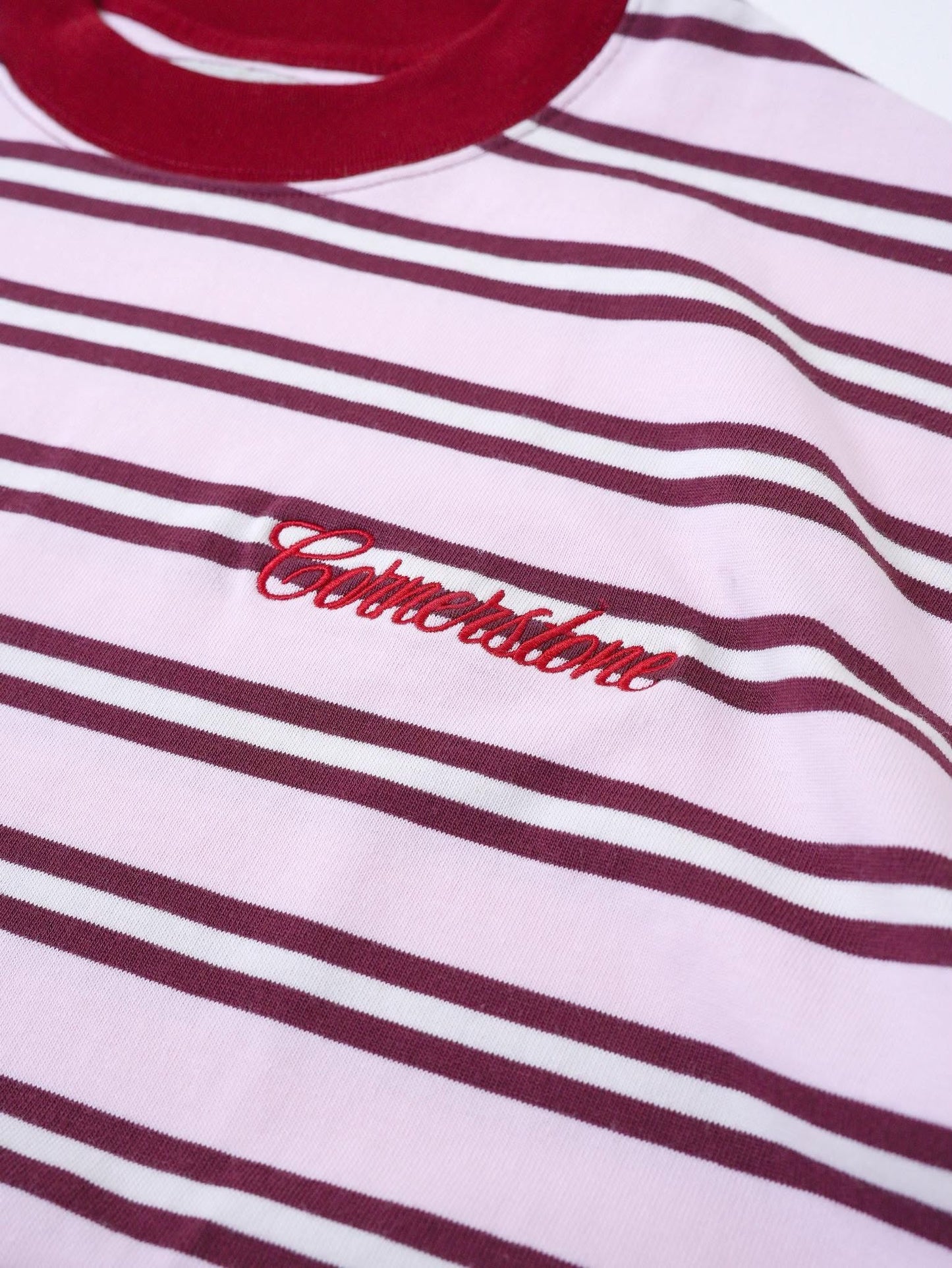 CORNERSTONE BOXY FIT STRIPE TEE "PLUM"