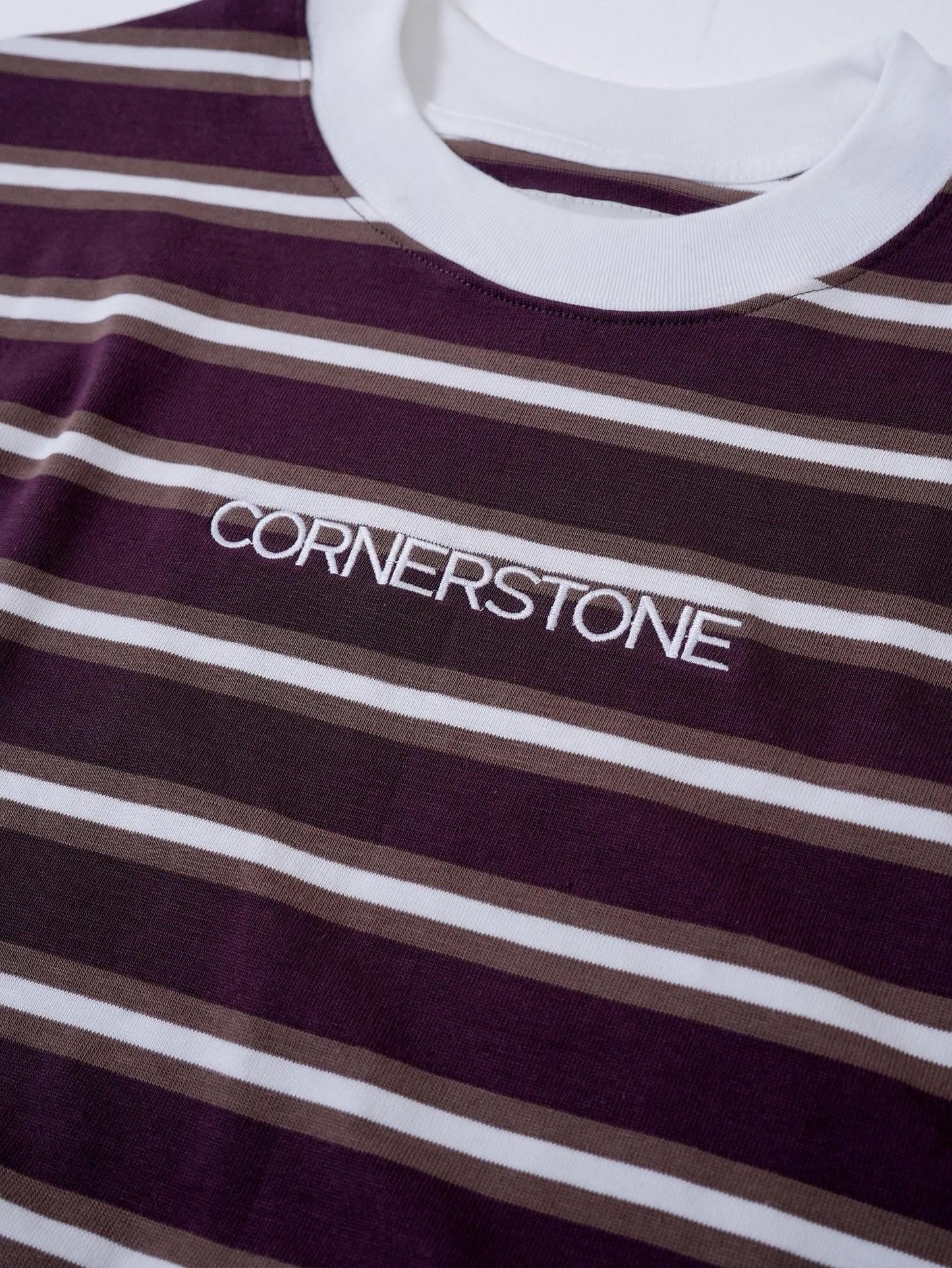 CORNERSTONE BOXY FIT STRIPE TEE "WALNUT CREAM"