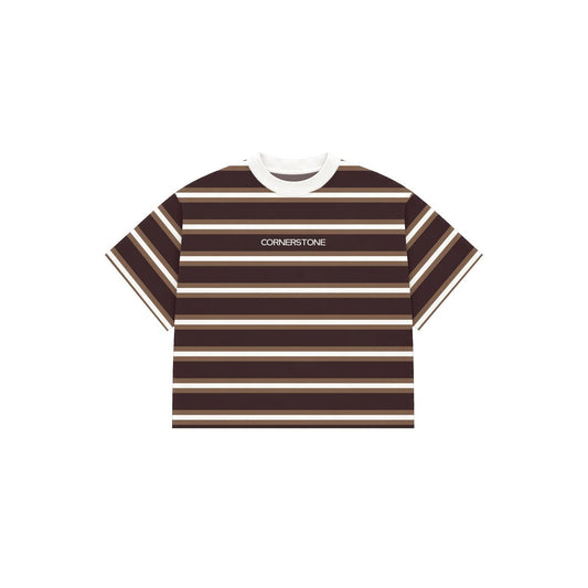 CORNERSTONE BOXY FIT STRIPE TEE "WALNUT CREAM"