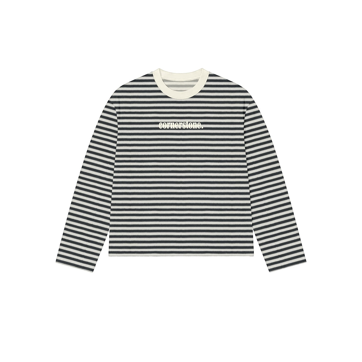 CORNERSTONE EMBROIDED WAFFLE KNIT L/S TEES IN CHARCOAL CREAM