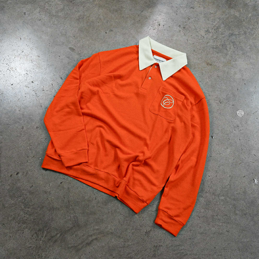 Long Sleeve Polo Shirt in Tangerine