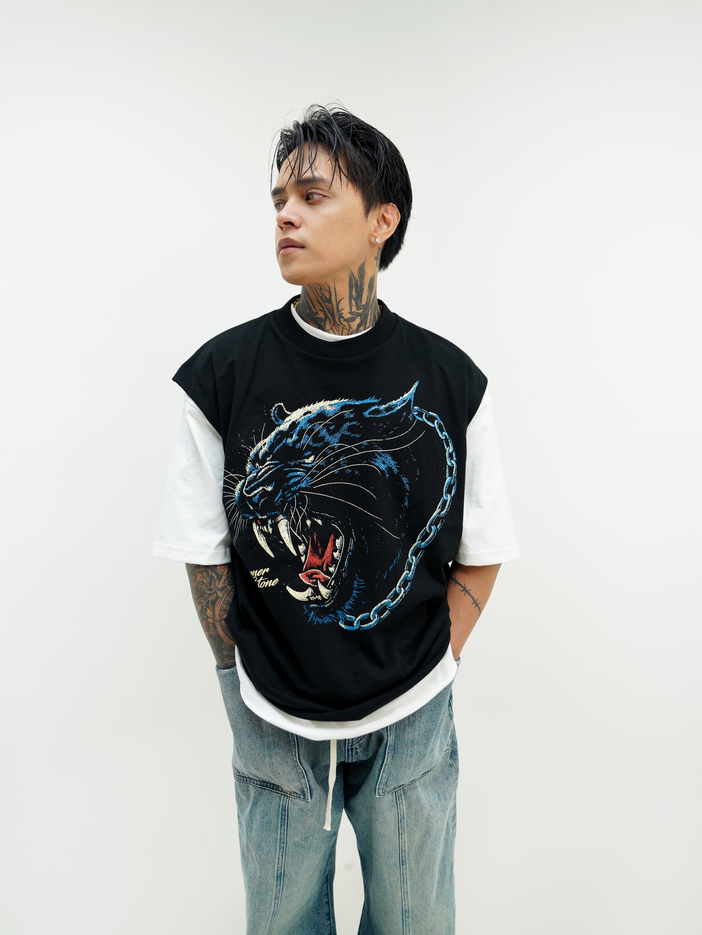 RAW HEM PANTHER MUSCLE TEE