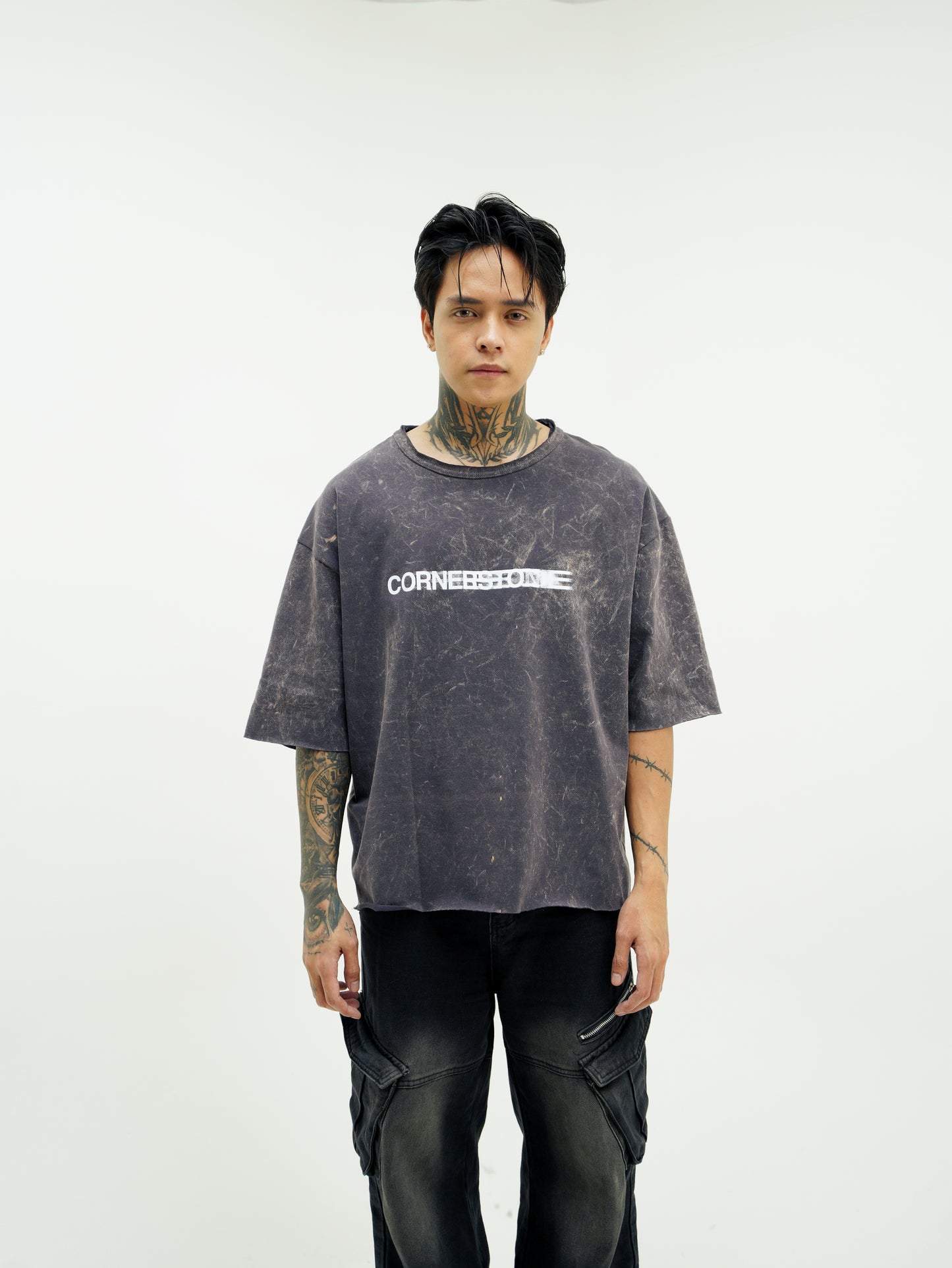 RAW HEM ACID WASH TEE "COLLECTIVE"