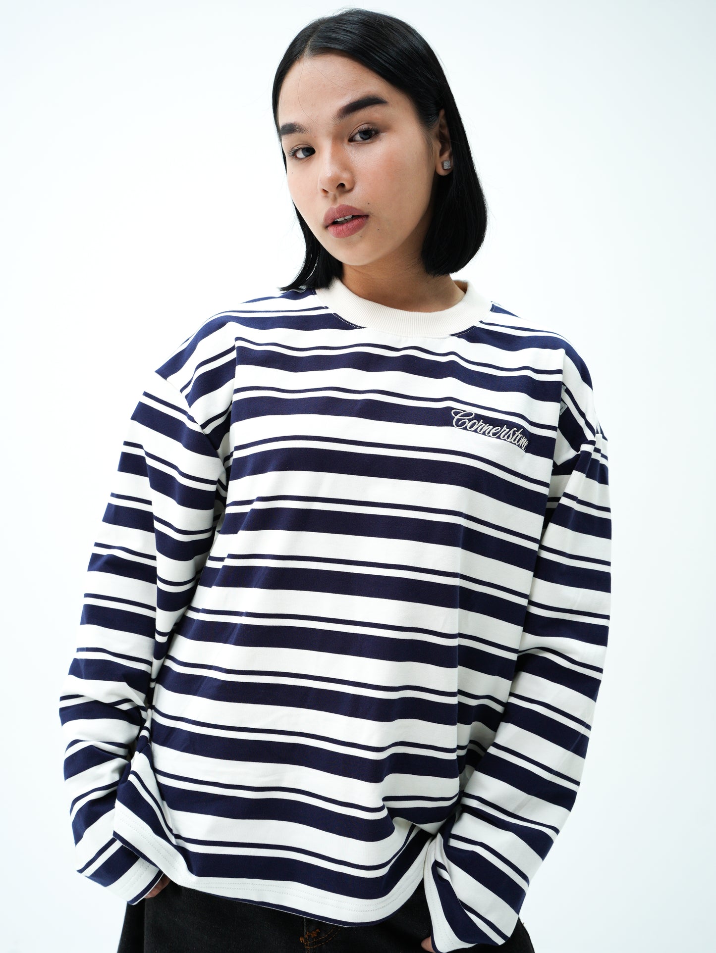 L/S STRIPE TEE IN "SAILOR BLUE"