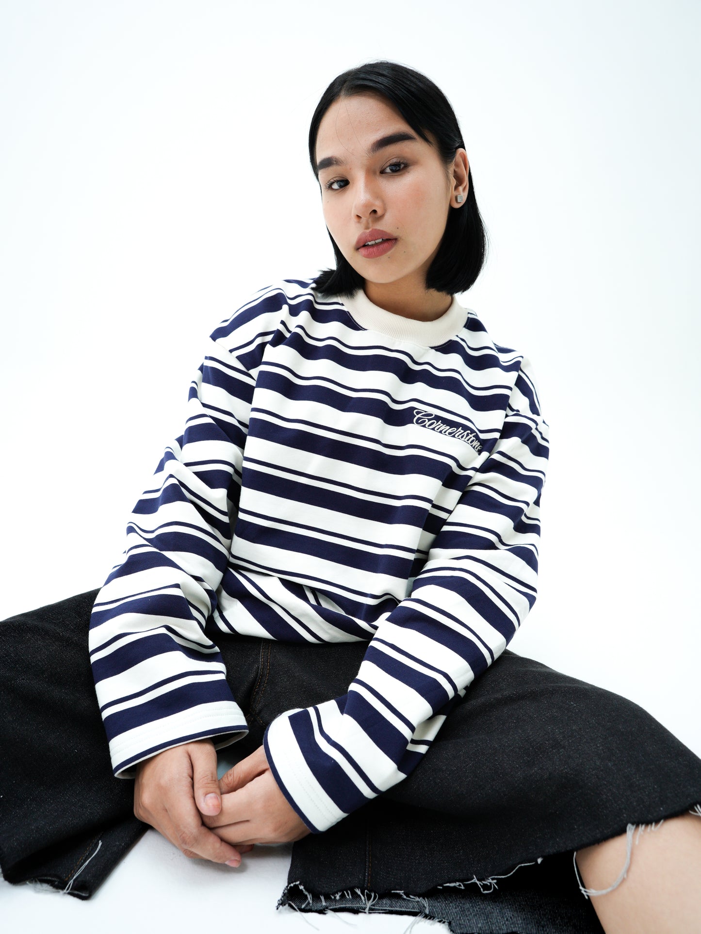 L/S STRIPE TEE IN "SAILOR BLUE"
