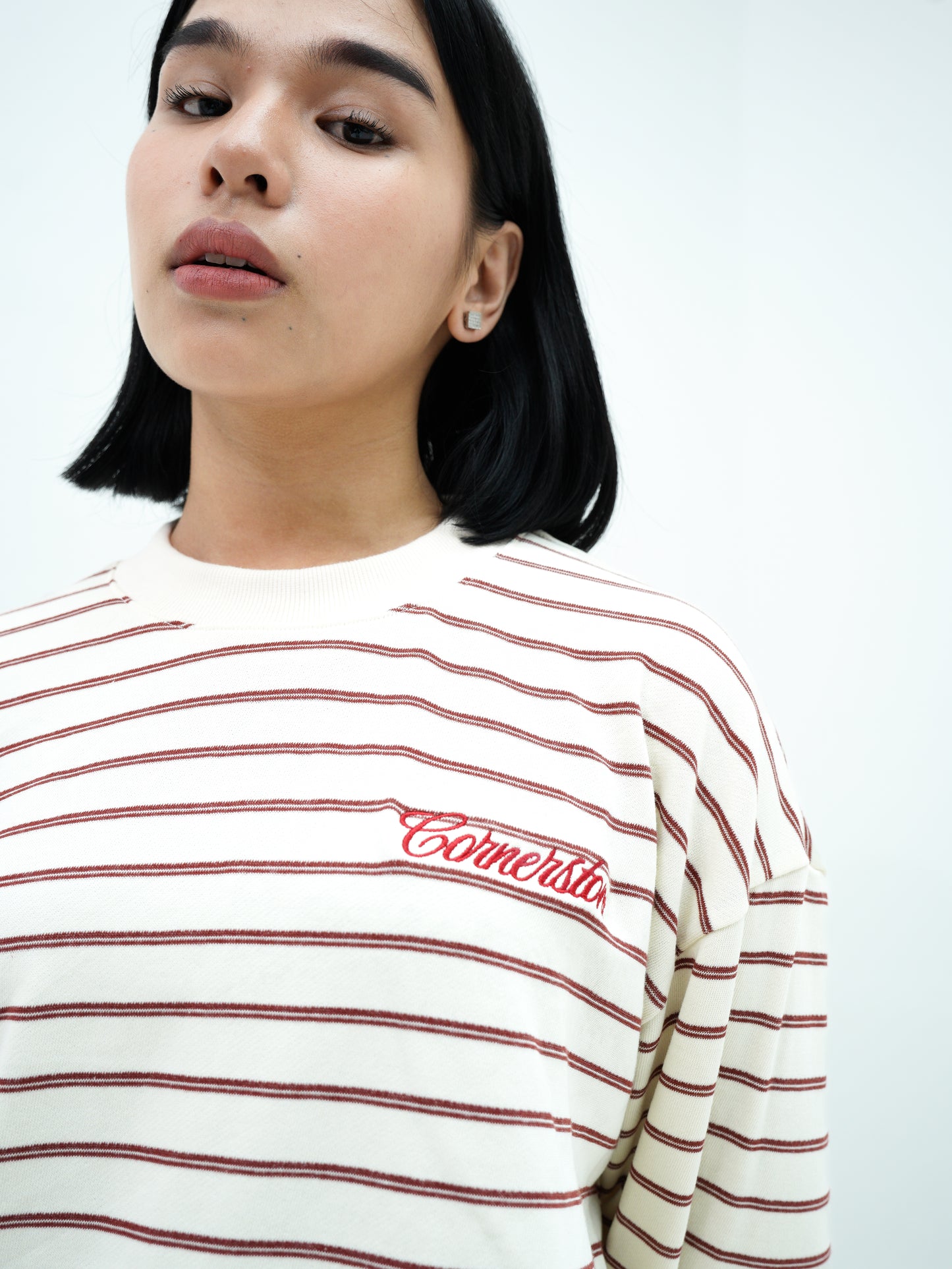 L/S STRIPE TEE IN "RUST BONE"