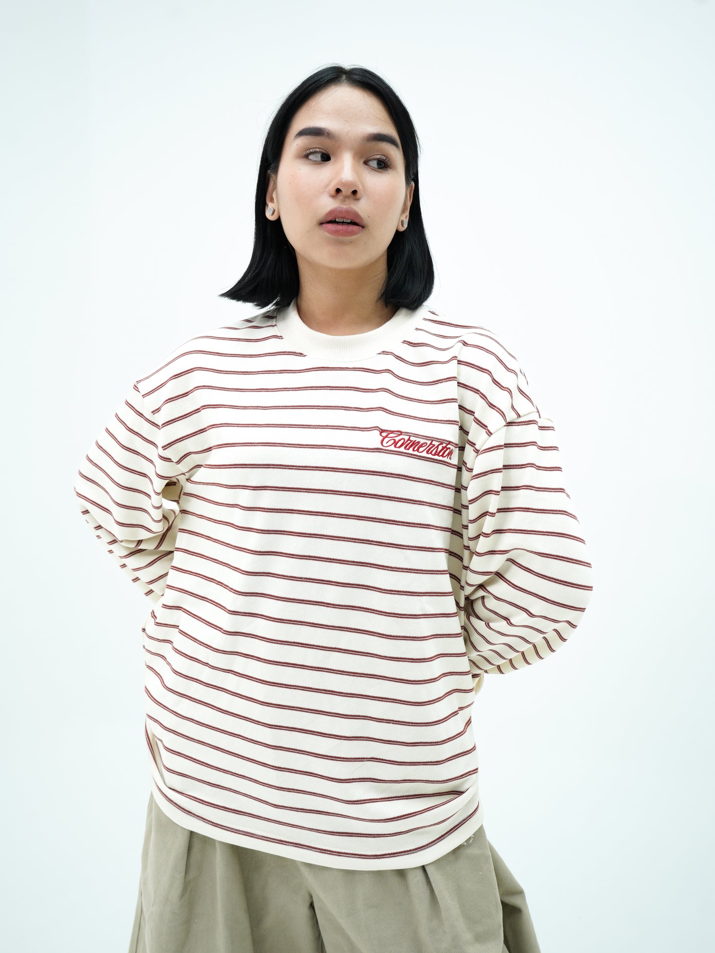 L/S STRIPE TEE IN "RUST BONE"