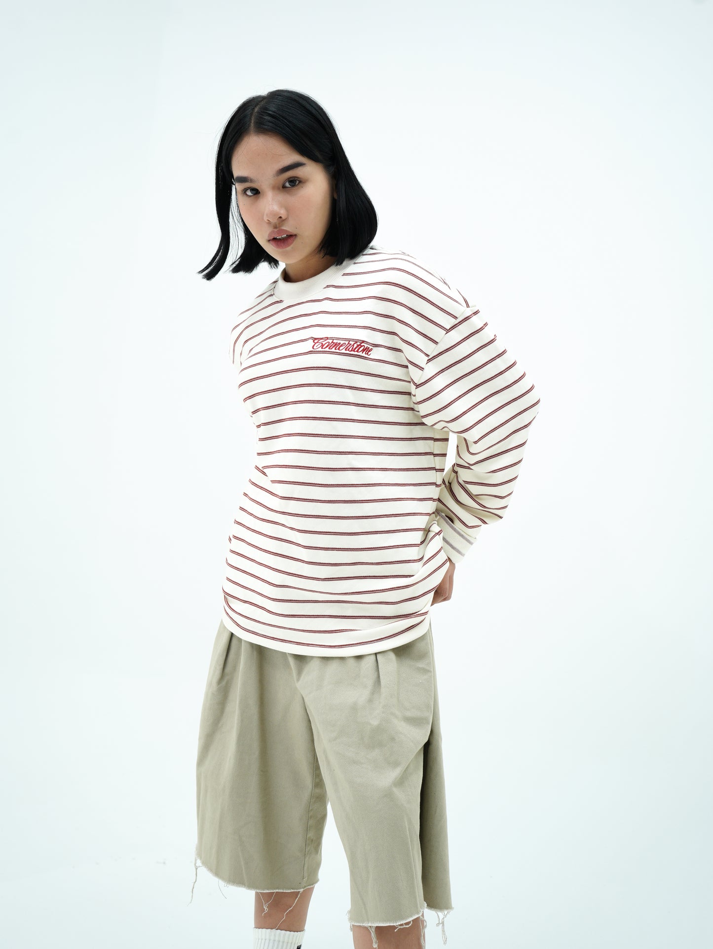 L/S STRIPE TEE IN "RUST BONE"