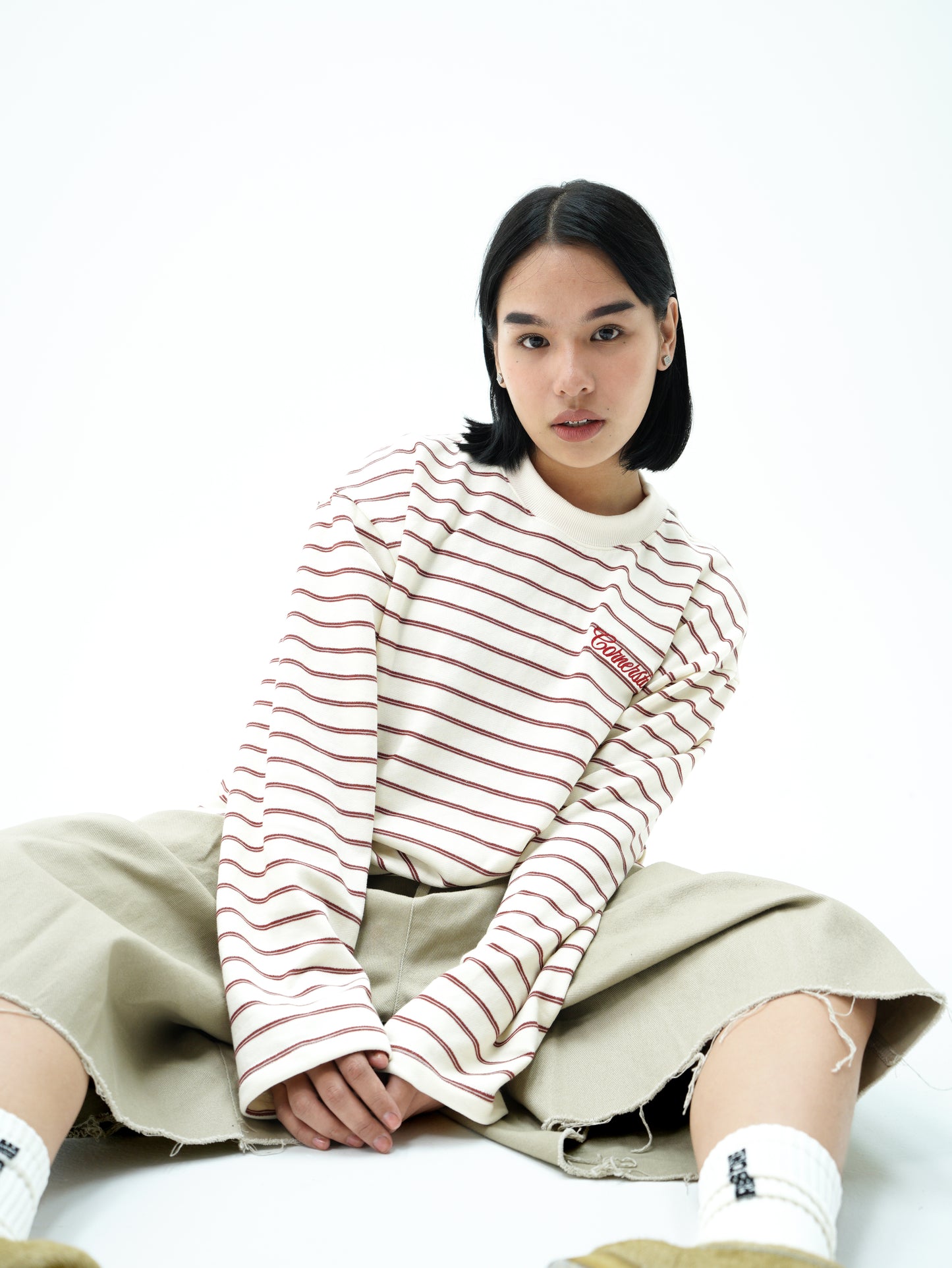 L/S STRIPE TEE IN "RUST BONE"