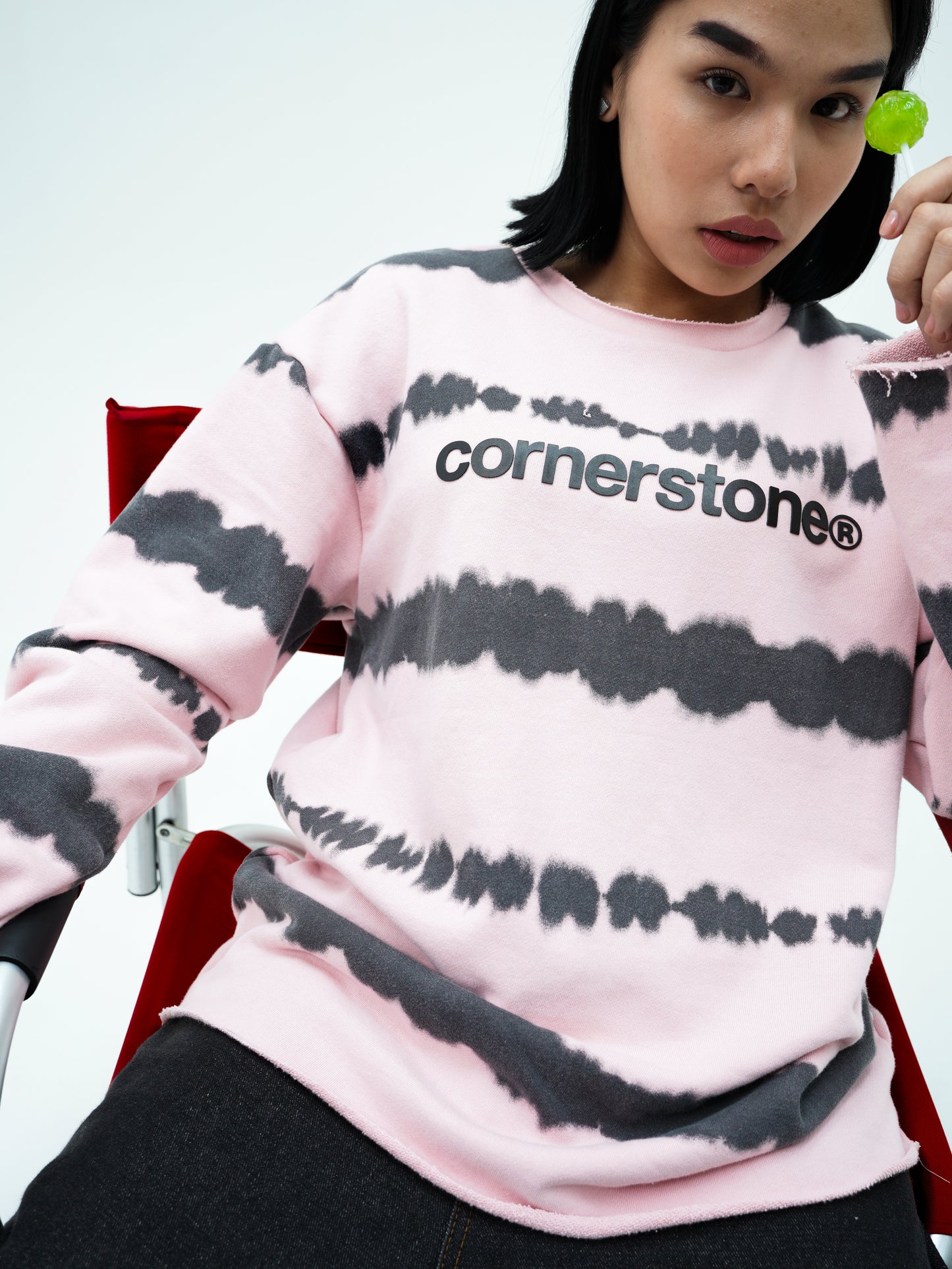 L/S STRIPE TEE IN "PINK DYE"