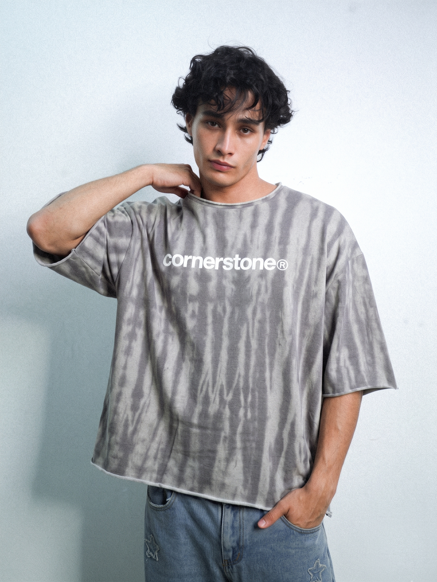S/S26 DECONSTRUCTED EMBROIDERED RAW HEM TEE TIE DYE