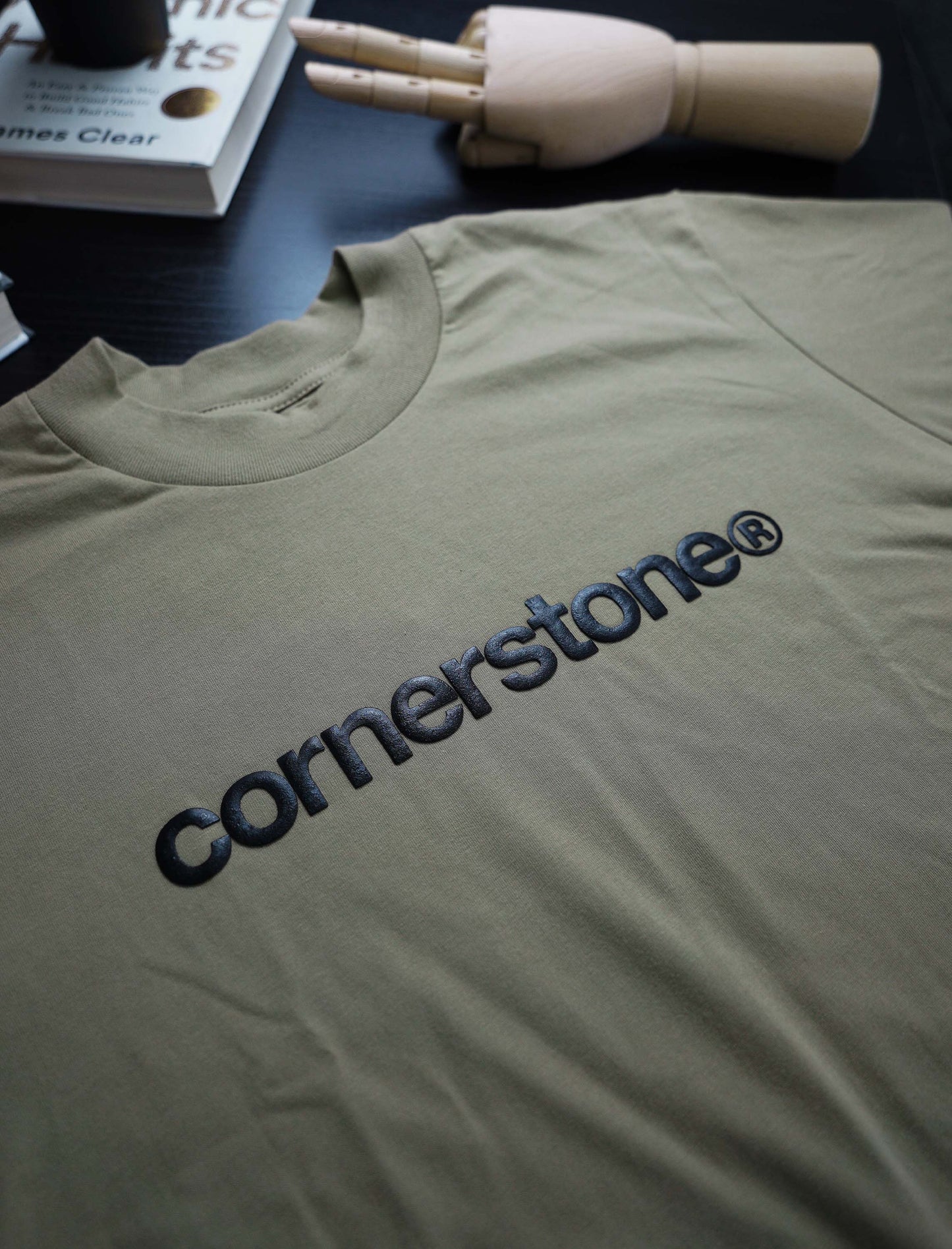 CORNERSTONE BOLD LOGO TEE IN TAUPE