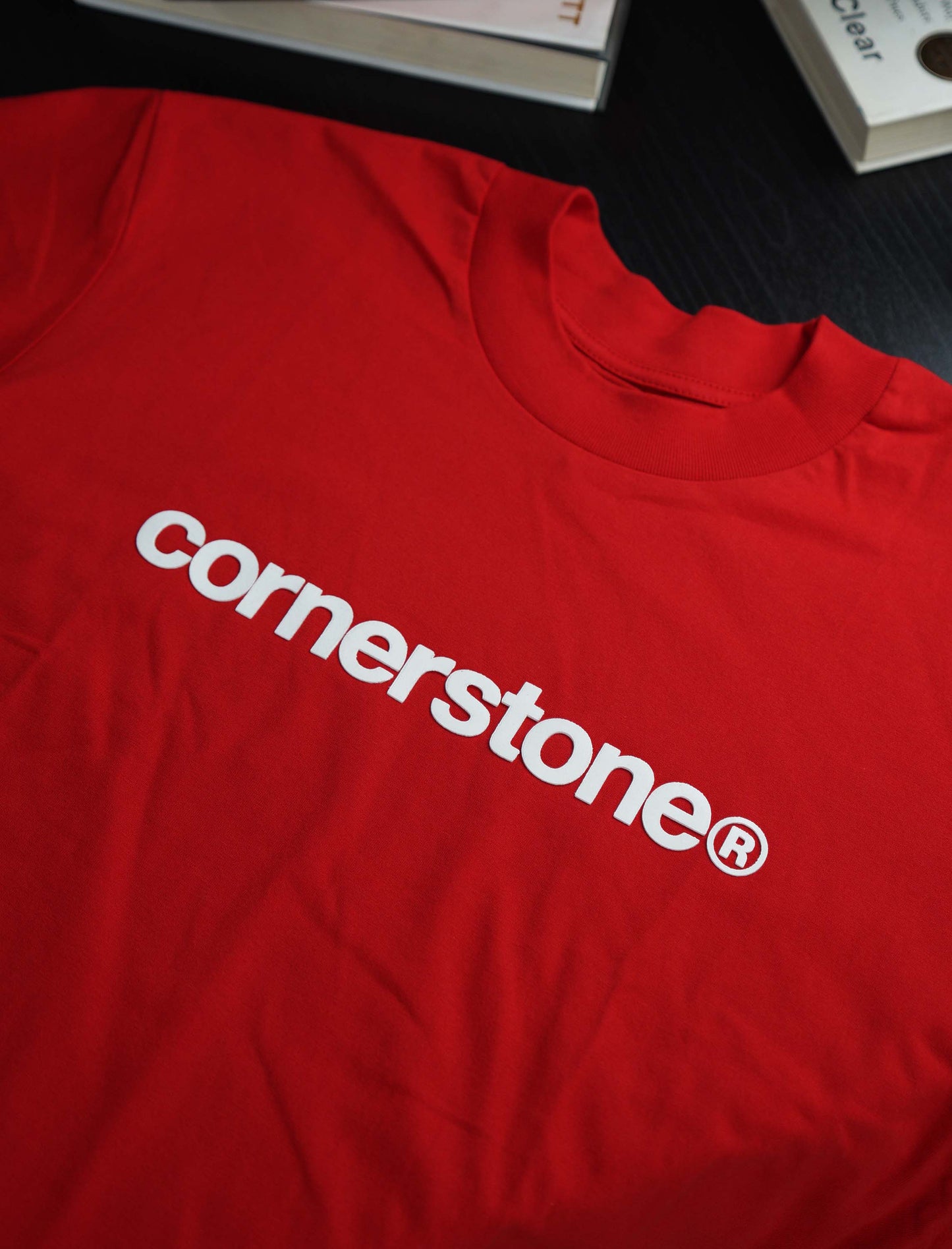 CORNERSTONE BOLD LOGO TEE IN VIBRANT RED