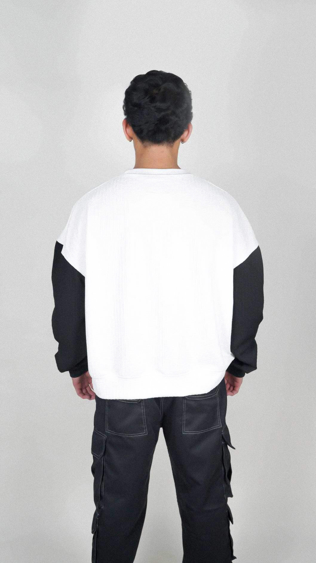 L/S WAFFLE BOXY CROP FIT "PANDA"