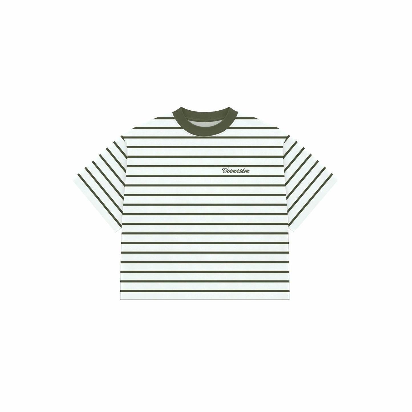CORNERSTONE BOXY FIT STRIPE TEE "MILITARY BONE"