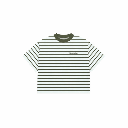 CORNERSTONE BOXY FIT STRIPE TEE "MILITARY BONE"
