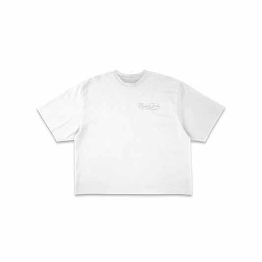 S/S26 DECONSTRUCTED EMBROIDERED RAW HEM TEE IN WHITE