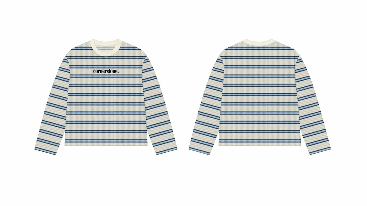 CORNERSTONE EMBROIDED WAFFLE KNIT L/S TEES IN HORIZON