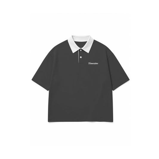 CORNERSTONE FRENCH TERRY BOXY POLOSHIRT "CHARCOAL"